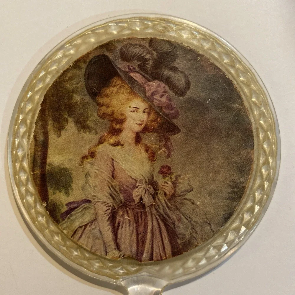 Victorian VV's Clear Lucite Hand Mirror Artistic Romantic Vanity Woman Made USA